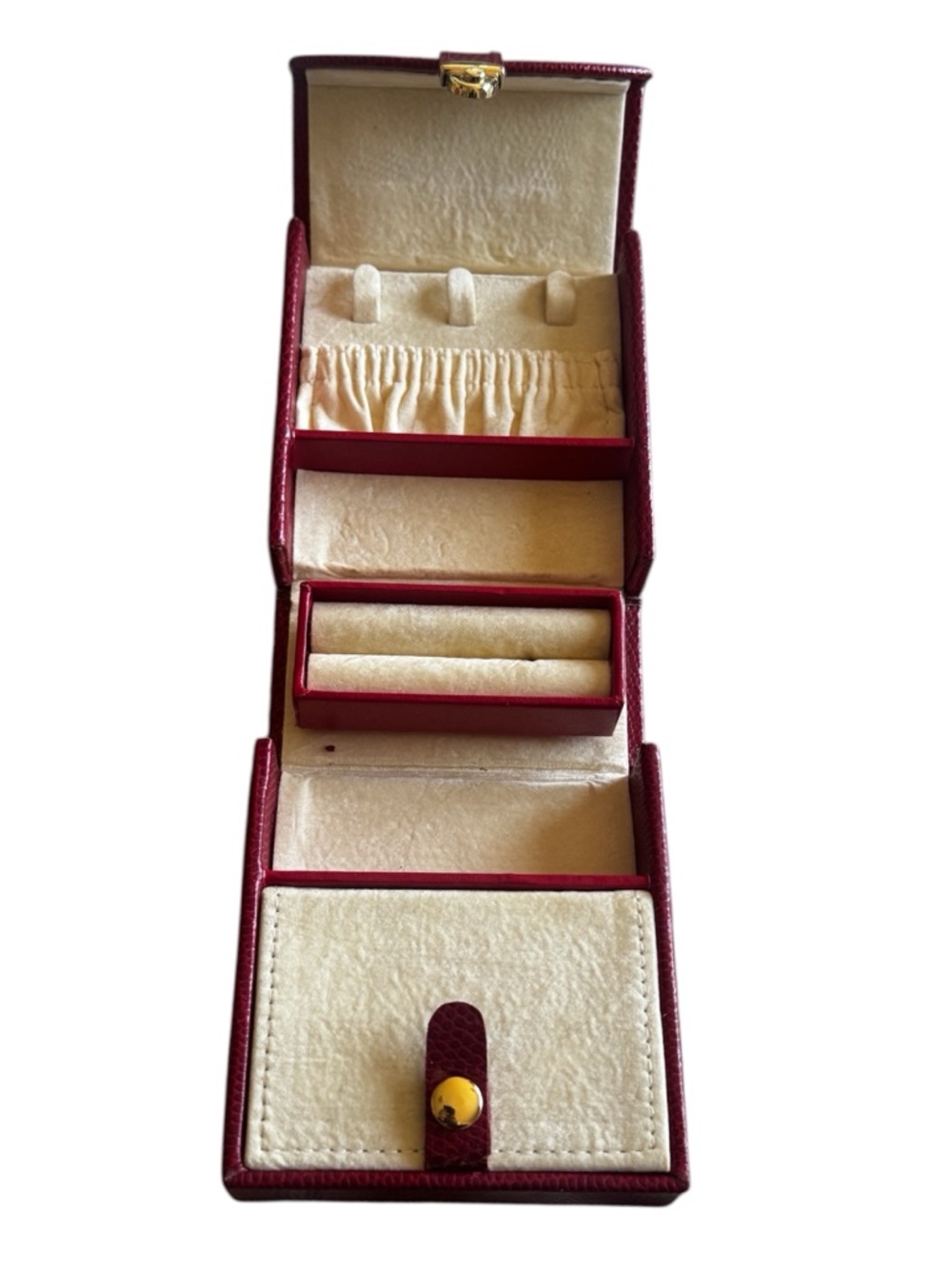 VINTAGE Burgundy Faux Textured Leather Foldout Travel Mini Jewelry Box - Picture 6 of 9